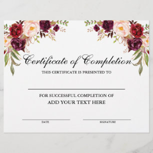 Papier Certificat d'achèvement floral de Bourgogne