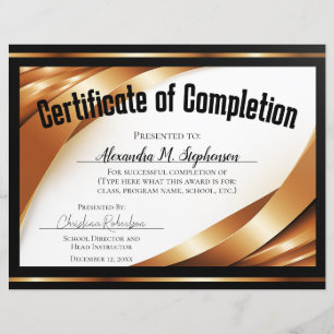 Papier Certificat d'achèvement Gold Black Rubans