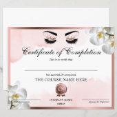 Papier Certificat d'achèvement Lashes Achèvement du cours (Devant / Derrière)