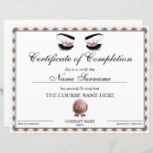 Papier Certificat d'achèvement Lashes Achèvement du cours (Devant / Derrière)