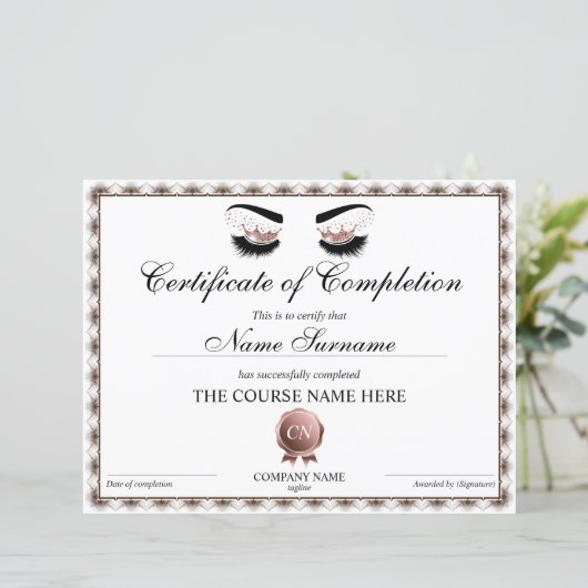 Papier Certificat d'achèvement Lashes Achèvement du cours (Debout devant)