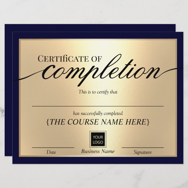 Papier Certificat d'achèvement Marine & Gold Award (Devant / Derrière)