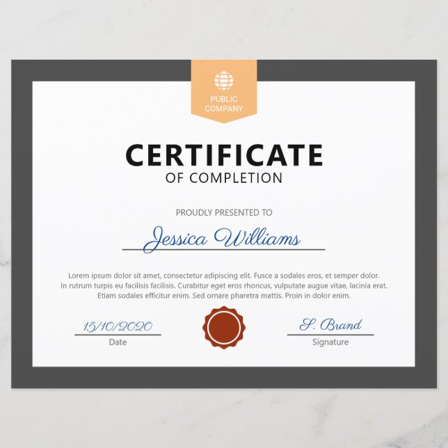 Papier Certificat d'achèvement moderne (Devant)
