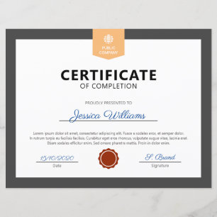 Papier Certificat d'achèvement moderne