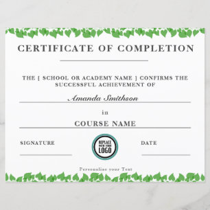Papier Certificat d'achèvement Moderne Elégant Foliage