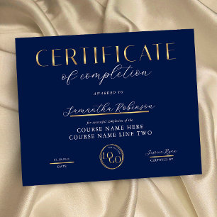 Papier Certificat d'Achèvement Navy & Gold Logo Award