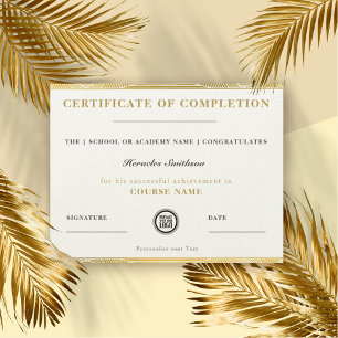 Papier Certificat d'achèvement Or Moderne Élégant Chic