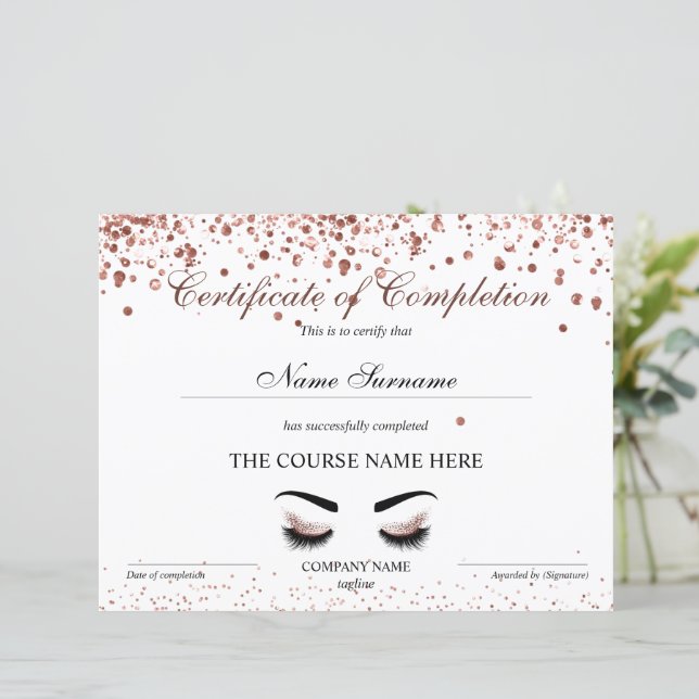 Papier Certificat d'achèvement Prix Brows Lash Cours (Debout devant)