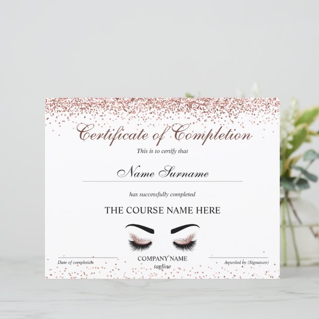 Papier Certificat d'achèvement Prix Brows Lash Cours (Debout devant)