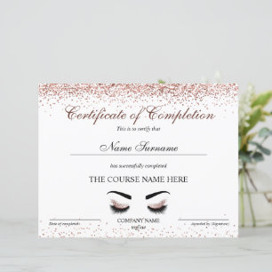Papier Certificat d'achèvement Prix Brows Lash Cours