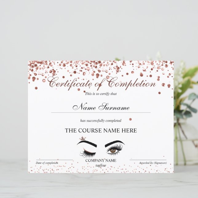 Papier Certificat d'achèvement Prix Brows Lash Cours (Debout devant)