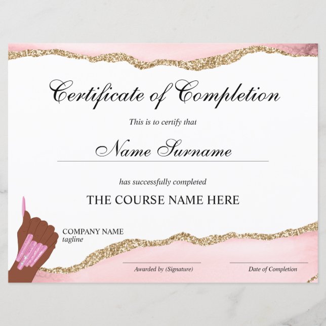 Papier Certificat d'achèvement Prix Cours à ongles Artist (Devant)