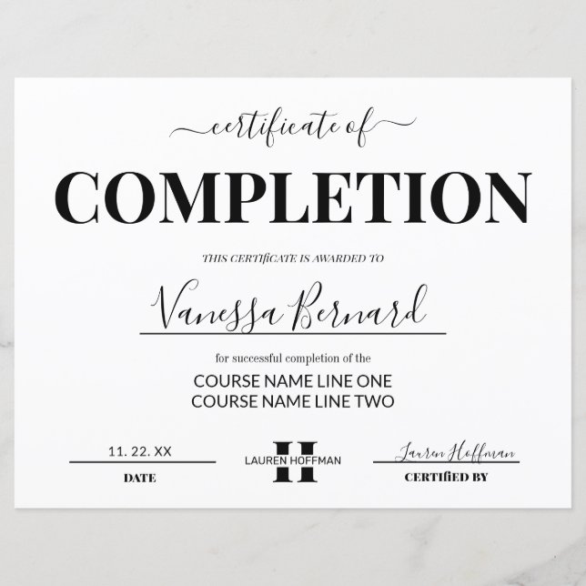 Papier Certificat D'Achèvement Prix Cours Monogramme (Devant)