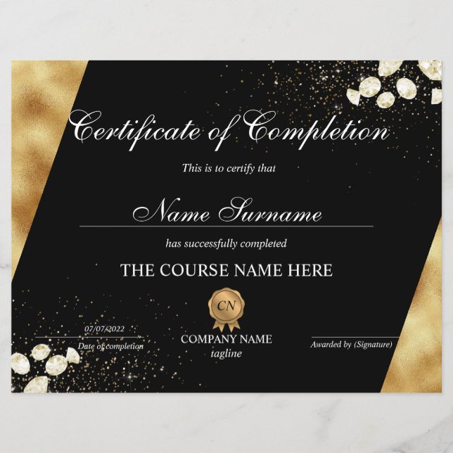 Papier Certificat d'achèvement Prix Diamant (Devant)