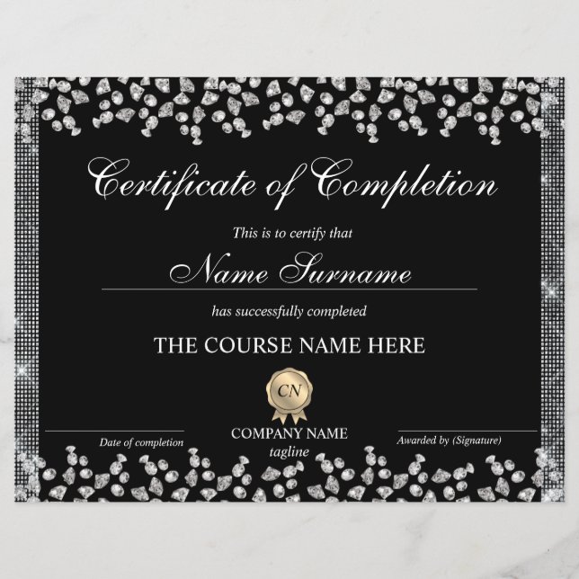 Papier Certificat d'achèvement Prix Diamant (Devant)