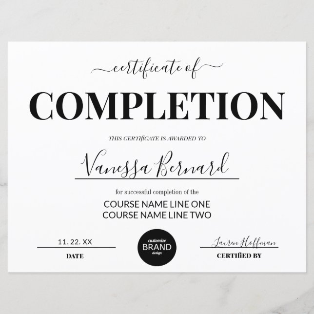 Papier Certificat D'Achèvement Prix Du Cours Avec Logo (Devant)