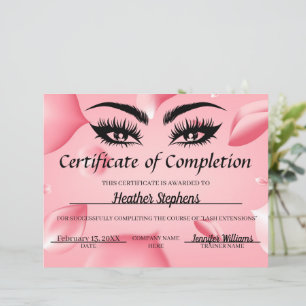 Papier Certificat d'achèvement Prix Lash Tech Pink