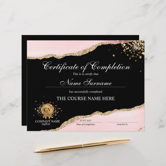 Papier Certificat d'achèvement Récompense Achèvement du c (Devant/Arrière en situation)