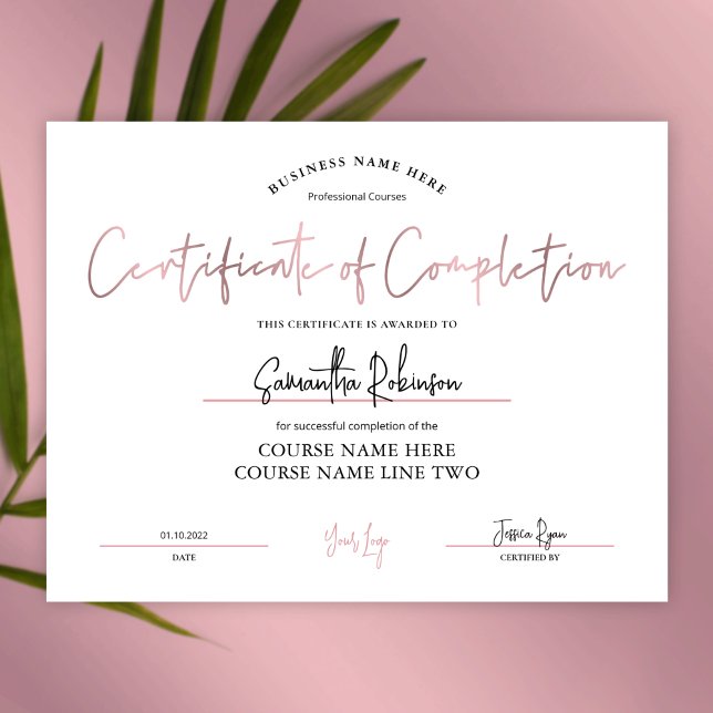 Papier Certificat d'achèvement Rose Gold Achievement Awar (Créateur téléchargé)