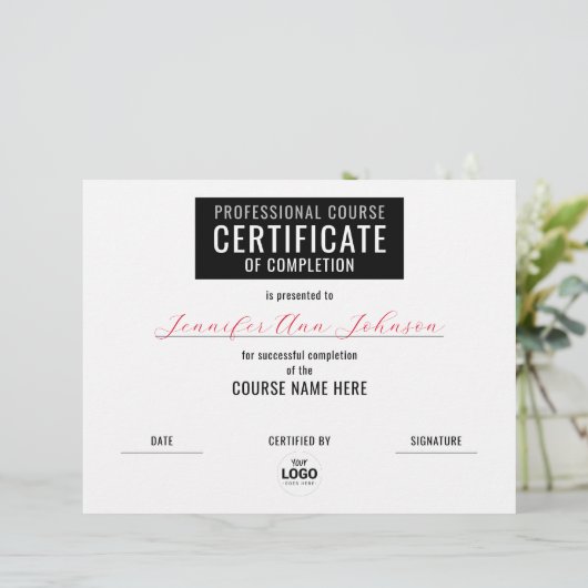 Papier Certificat d'achèvement simple en noir blanc (Debout devant)