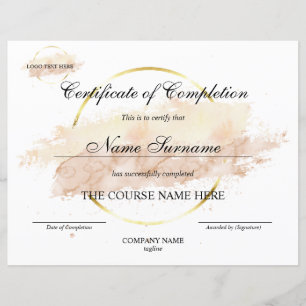 Papier Certificat d'achèvement unique du logo du cours