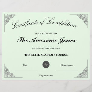 Papier Certificat d'achèvement vert avec logo personnalis