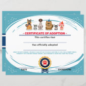 Papier certificat d'adoption de chiot d'anniversaire sur  (Devant / Derrière)
