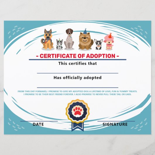 Papier certificat d'adoption de chiot d'anniversaire sur  (Devant)