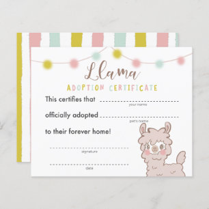 Papier Certificat d'adoption de fête d'anniversaire de Ll