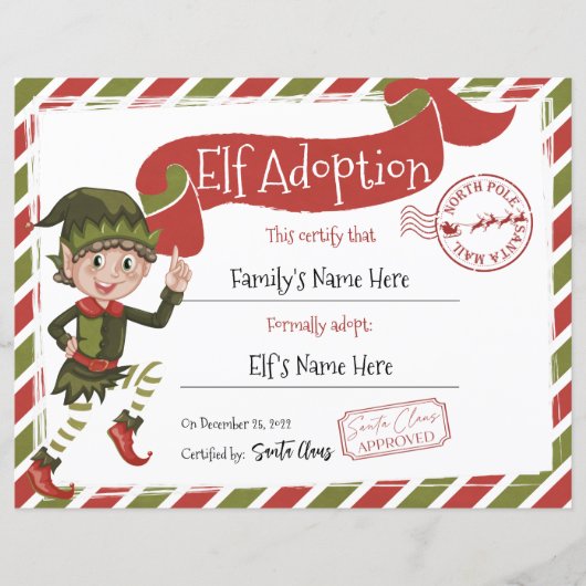 Papier Certificat d'adoption des elfes de Noël (Devant)