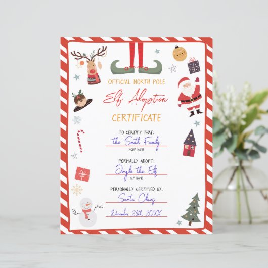 Papier Certificat d'adoption Elf Adopter un Noël Elf (Debout devant)