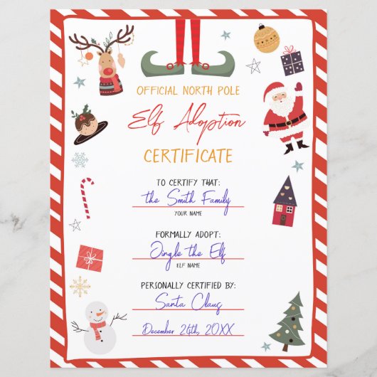 Papier Certificat d'adoption Elf Adopter un Noël Elf (Devant)