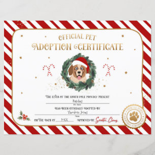 Papier Certificat d'adoption personnalisé de chiot de Noë