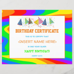 Papier Certificat d'anniversaire