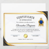 Papier Certificat d'appréciation (Devant / Derrière)