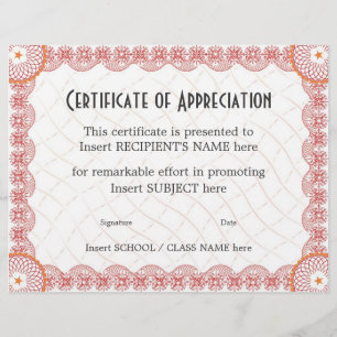 PAPIER CERTIFICAT D'APPRÉCIATION