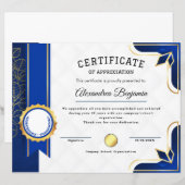 Papier Certificat d'appréciation (Devant / Derrière)