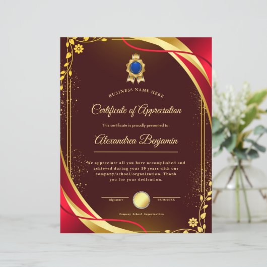 Papier Certificat d'appréciation (Debout devant)