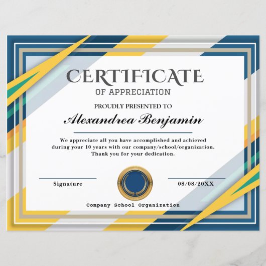 Papier Certificat d'appréciation (Devant)