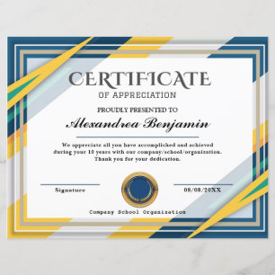 Papier Certificat d'appréciation