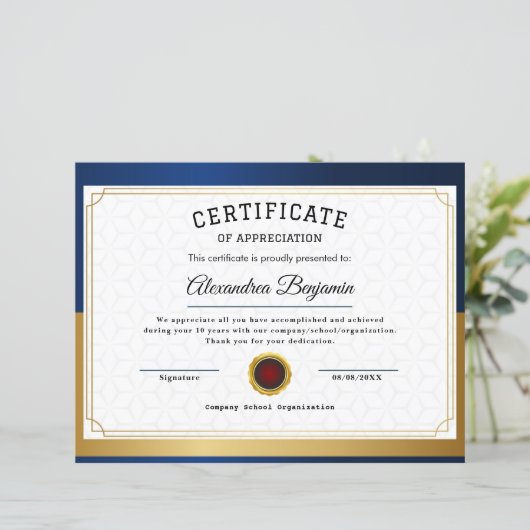 Papier Certificat d'appréciation (Debout devant)