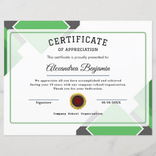 Papier Certificat d'appréciation