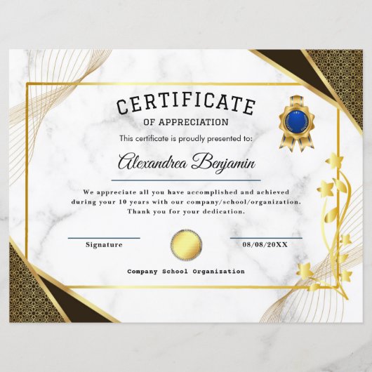 Papier Certificat d'appréciation (Devant)