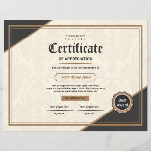 Papier Certificat D'Appréciation