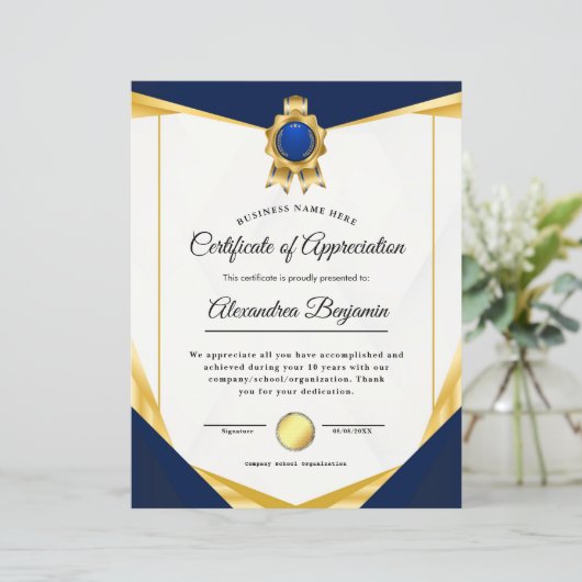 Papier Certificat d'appréciation (Debout devant)