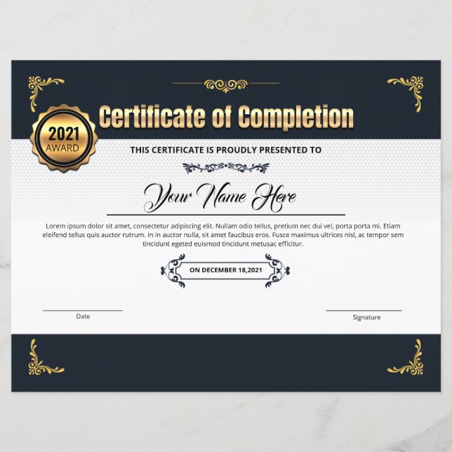 Papier Certificat D'Appréciation (Devant)