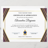 Papier Certificat d'appréciation (Devant / Derrière)