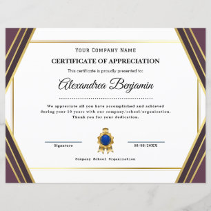 Papier Certificat d'appréciation