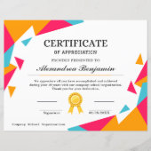 Papier Certificat d'appréciation (Devant)