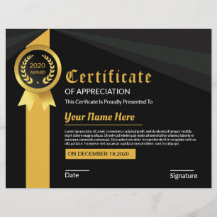Papier Certificat D'Appréciation